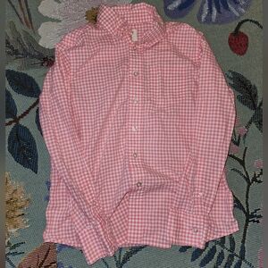 Lands End Button Down Pink and White Gingham Boys Size 8